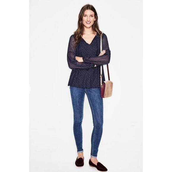 Boden Hazel Foil Spot Top Sz 4 Black - Picture 10 of 11